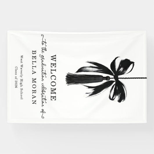Coquette Black Bow & Tassel Graduation Party Sign 横断幕 (横)