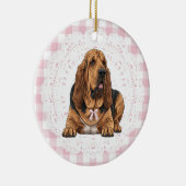 Coquette Bloodhound Dog Pink Gingham Bows セラミックオーナメント (右)