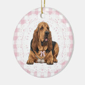 Coquette Bloodhound Dog Pink Gingham Bows セラミックオーナメント (左)