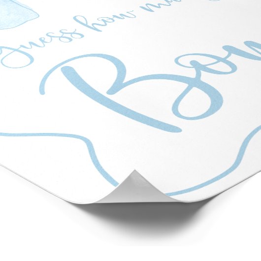 Coquette Blue Bow Guess How Many Baby Shower Game ポスター (角)