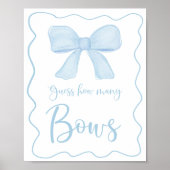 Coquette Blue Bow Guess How Many Baby Shower Game ポスター (正面)