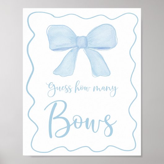 Coquette Blue Bow Guess How Many Baby Shower Game ポスター (正面)