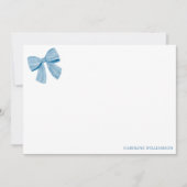 Coquette Blue Bow Personalized Name Stationery サンキューカード (正面)