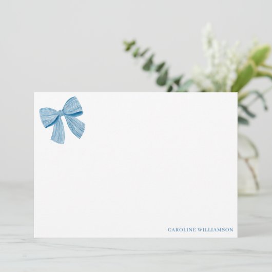 Coquette Blue Bow Personalized Name Stationery サンキューカード (スタンド正面)