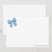 Coquette Blue Bow Personalized Name Stationery サンキューカード (正面/裏面)