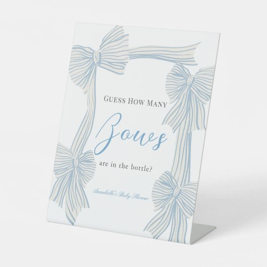 Coquette Blue Bow/Ribbon Baby Shower How Many Bows 台座サイン (正面)