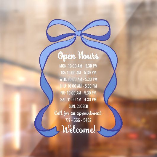 Coquette Blue Bow Small Business Open Hours ウィンドウサイン (シート2)