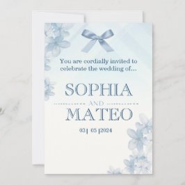 Coquette Blue Watercolor Floral Wedding Invitation 招待状