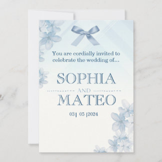 Coquette Blue Watercolor Floral Wedding Invitation 招待状