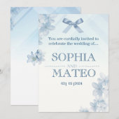 Coquette Blue Watercolor Floral Wedding Invitation 招待状 (正面/裏面)
