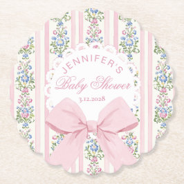 Coquette Blush Pink Bow Rose Baby Shower ペーパーコースター