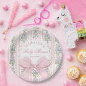 Coquette Blush Pink Bow Rose Baby Shower ペーパープレート (パーティー)