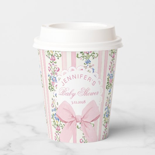 Coquette Blush Pink Bow Rose Baby Shower 紙コップ (裏面)