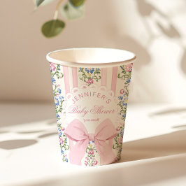 Coquette Blush Pink Bow Rose Baby Shower 紙コップ
