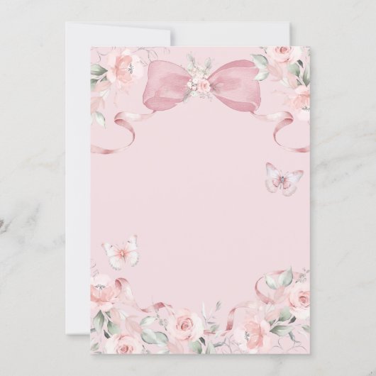 Coquette Blush Pink Butterfly Bridal Shower 招待状 (裏面)