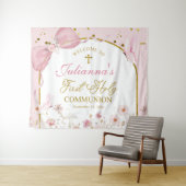 Coquette Blush Pink Butterfly First Holy Communion タペストリー (インサイチュ(横))