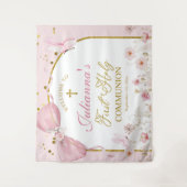 Coquette Blush Pink Butterfly First Holy Communion タペストリー (正面)