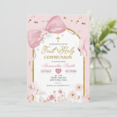Coquette Blush Pink Butterfly First Holy Communion 招待状 (スタンド正面)