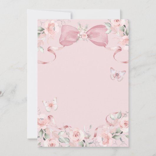 Coquette Blush Pink Butterfly First Holy Communion 招待状 (裏面)