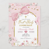 Coquette Blush Pink Butterfly First Holy Communion 招待状 (正面/裏面)