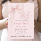 Coquette Blush Pink Ribbon Bow 21st Birthday 招待状