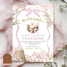 coquette blush pink Spring bird baby shower 招待状