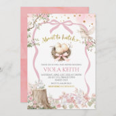 coquette blush pink Spring bird baby shower 招待状 (正面/裏面)