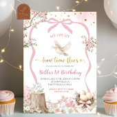 coquette blush pink Spring bird birthday  招待状