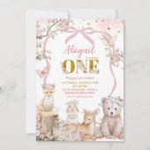 Coquette Blush Pink Spring woodland animals 招待状 (正面)