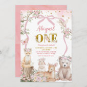 Coquette Blush Pink Spring woodland animals 招待状 (正面/裏面)