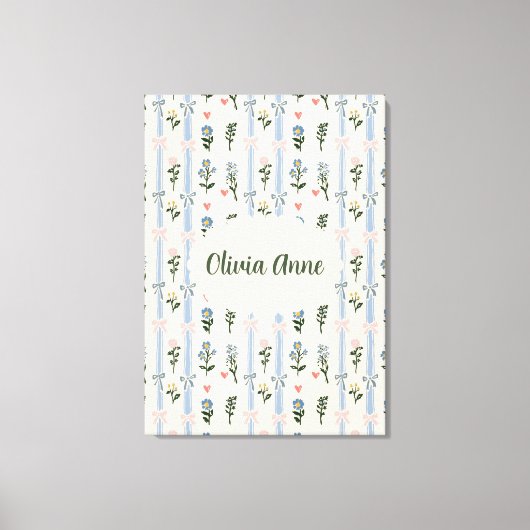 Coquette Botanical Pink Bow Custom Name Nursery キャンバスプリント (正面)