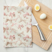 Coquette Bow Apron | Blush Pink Ribbon Pattern  キッチンタオル (四つ折り)