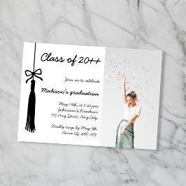 Coquette Bow Black & White Photo 2026 Graduation 招待状