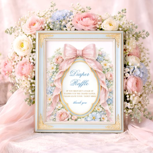Coquette Bow Bloom Baby Shower Diaper Raffle ポスター