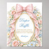 Coquette Bow Bloom Baby Shower Diaper Raffle ポスター (正面)