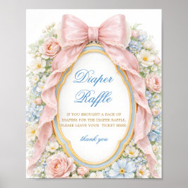 Coquette Bow Bloom Baby Shower Diaper Raffle ポスター