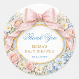 Coquette Bow Bloom Baby Shower Thank You ラウンドシール