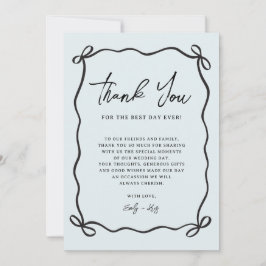 Coquette Bow Blue Wedding Photo サンキューカード