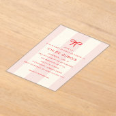  Coquette Bow Blush Pink Striped Baby Shower  アクリル招待状 (レイダウン)