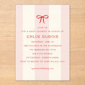  Coquette Bow Blush Pink Striped Baby Shower  アクリル招待状 (正面)