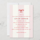 Coquette Bow Blush Pink Striped Baby Shower 招待状 (正面)