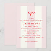  Coquette Bow Blush Pink Striped Baby Shower  招待状 (正面/裏面)