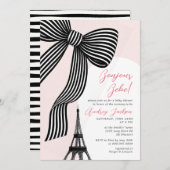 Coquette Bow Bonjour Bébé Parisian Baby Shower 招待状 (正面/裏面)