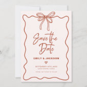 Coquette Bow Border Wedding Save The Date 招待状 (正面)