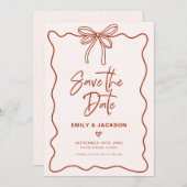 Coquette Bow Border Wedding Save The Date 招待状 (正面/裏面)