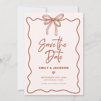 Coquette Bow Border Wedding Save The Date 招待状