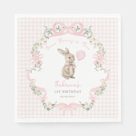 Coquette Bow Bunny Pink Gingham 1st Birthday スタンダードランチョンナプキン