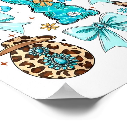 Coquette Bow Bunny Rabbit Eggs Happy Easter Cowboy ポスター (角)