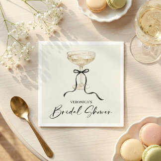 Coquette Bow Champagne Bridal Shower スタンダードカクテルナプキン