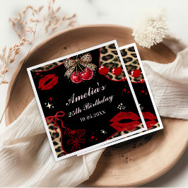 Coquette Bow Cheetah Birthday Party Napkins スタンダードカクテルナプキン